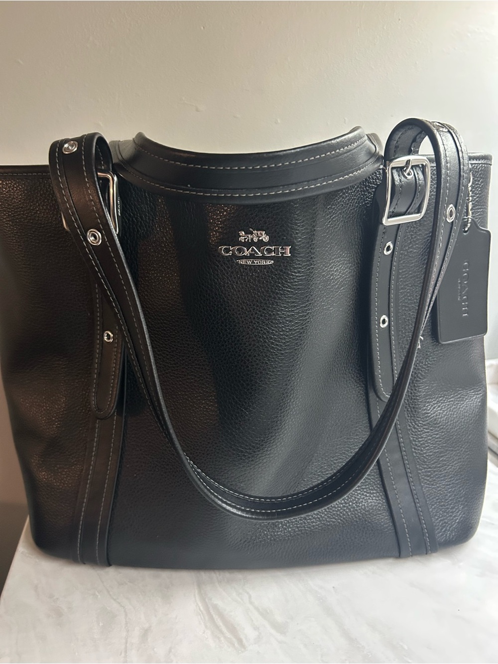 Coach Black Pebbled Leather Double-Handle Tote - Picture 10 of 11